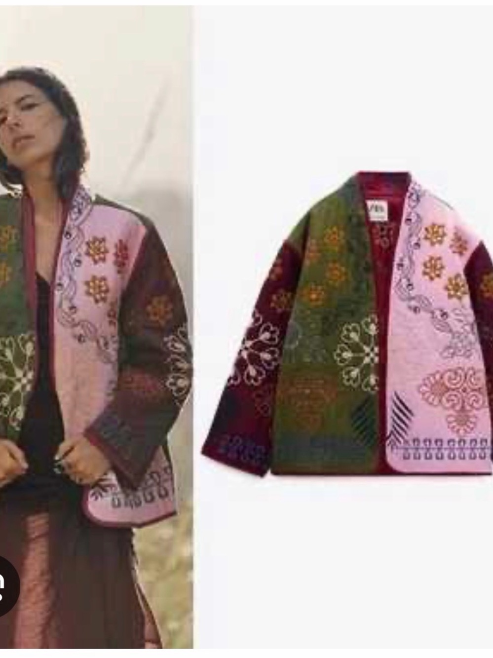 Zara Patchwork Floral Knit Cardigan Jacket - Pink & Olive